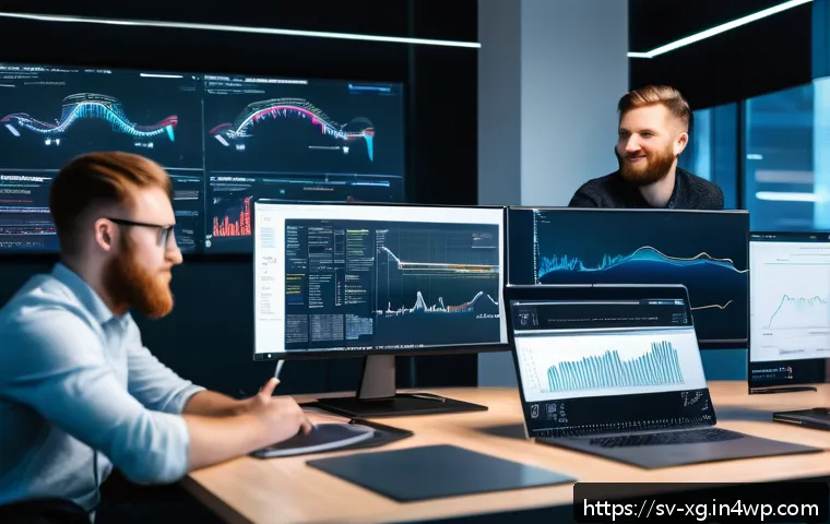 JAMstack으로 빠른 웹사이트 성능을 달성하는 방법 - A high-tech, modern office environment showcasing a software development team collaborating on JAMst...