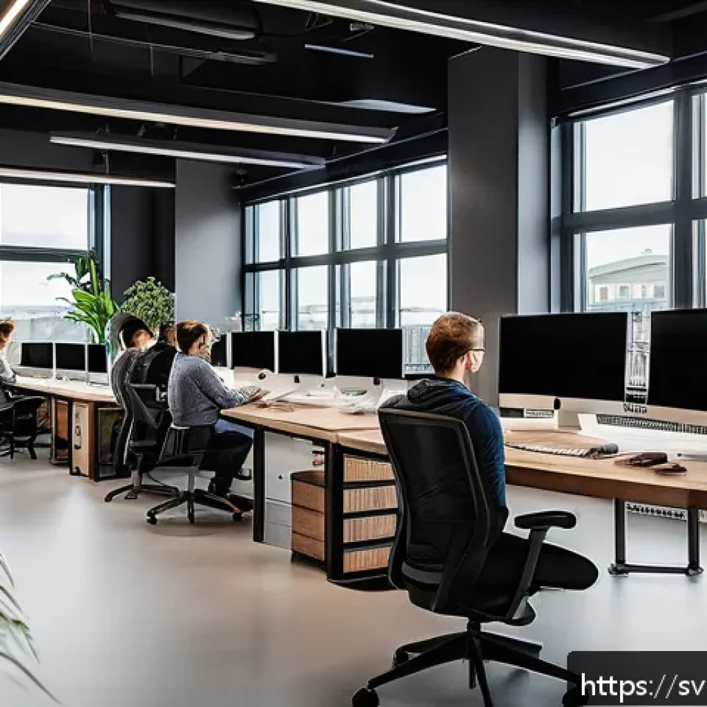 JAMstack 아키텍처를 위한 데이터베이스 선택 가이드 - A modern Scandinavian office environment showcasing a diverse team of software developers collaborat...